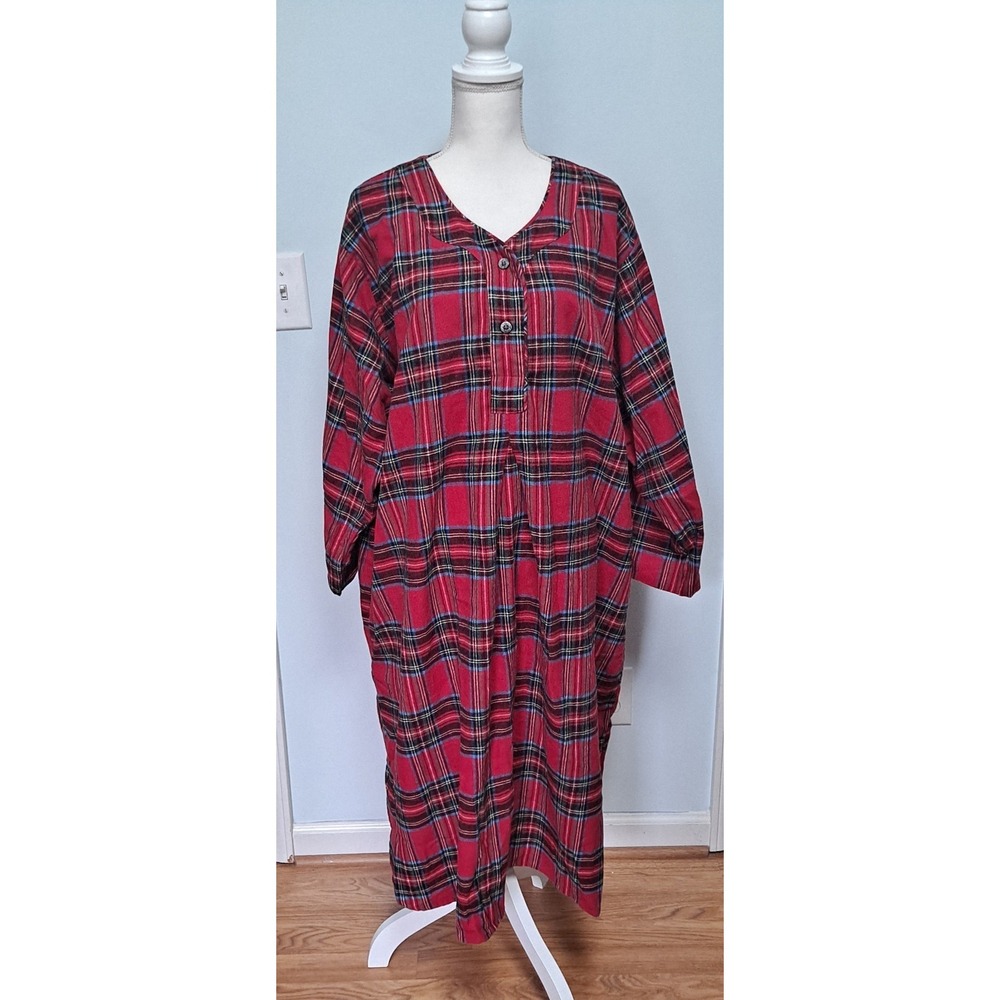 Women's Red Plaid Long Sleep Gown Robe